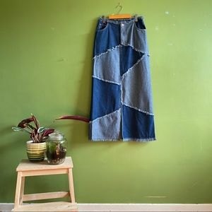 Patchwork Denim Maxi Skirt
